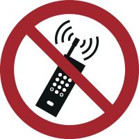 Verbotsschild Eingeschaltete Handy verboten nach DIN EN ISO 7010